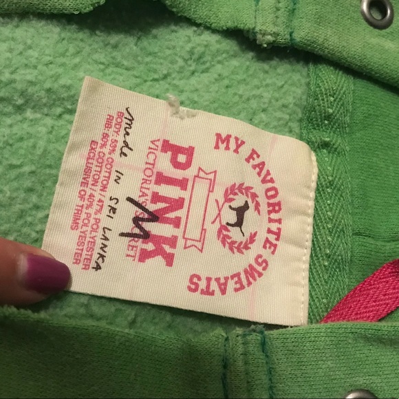 👋🏼DONATED👋🏼 Green Victoria’s Secret Pink Hoody - Picture 2 of 3